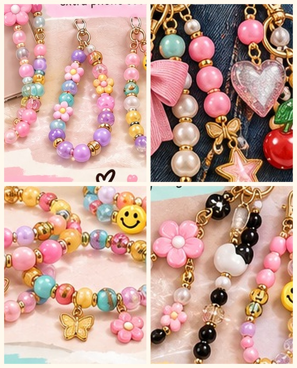 Beaded phone wristlets, bracelets, bag charms and key rings by Cee Cee Beads